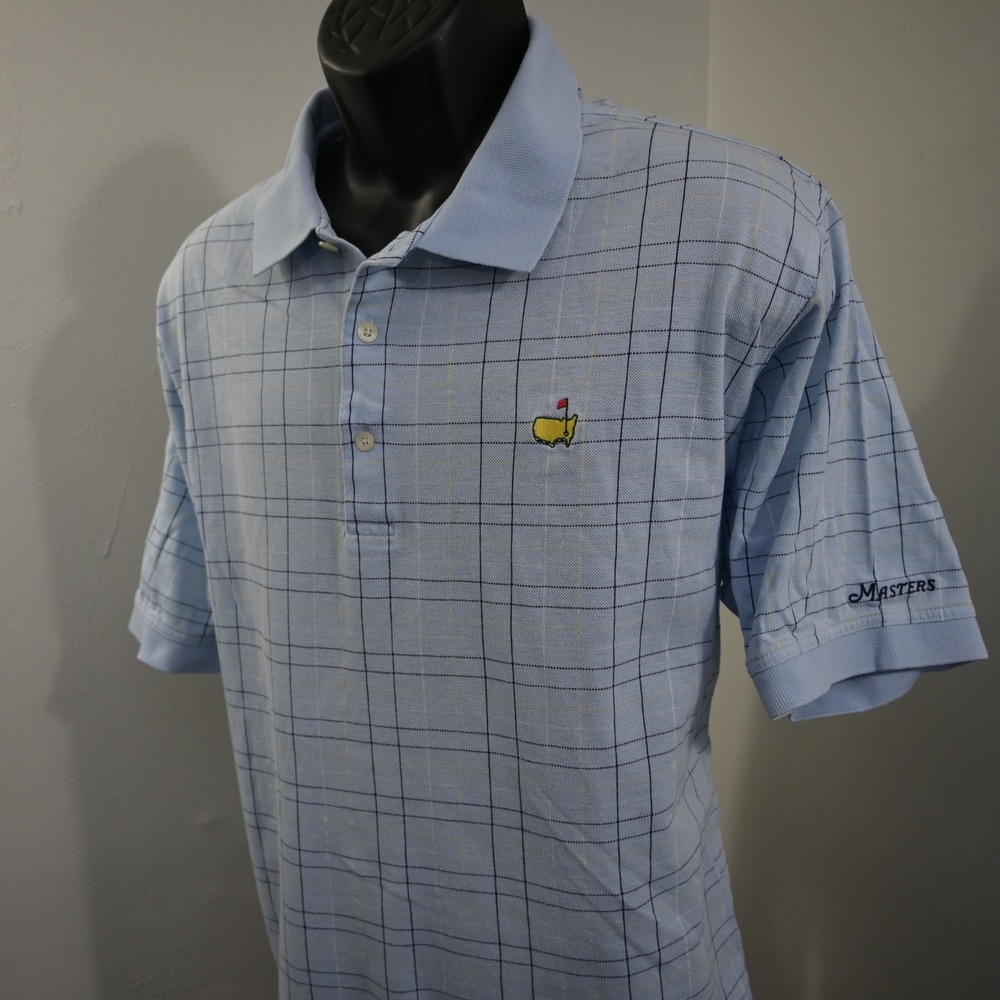 Vintage Masters Collection Polo Mens XL Blue Plaid Mercerized Cotton Golf Shirt